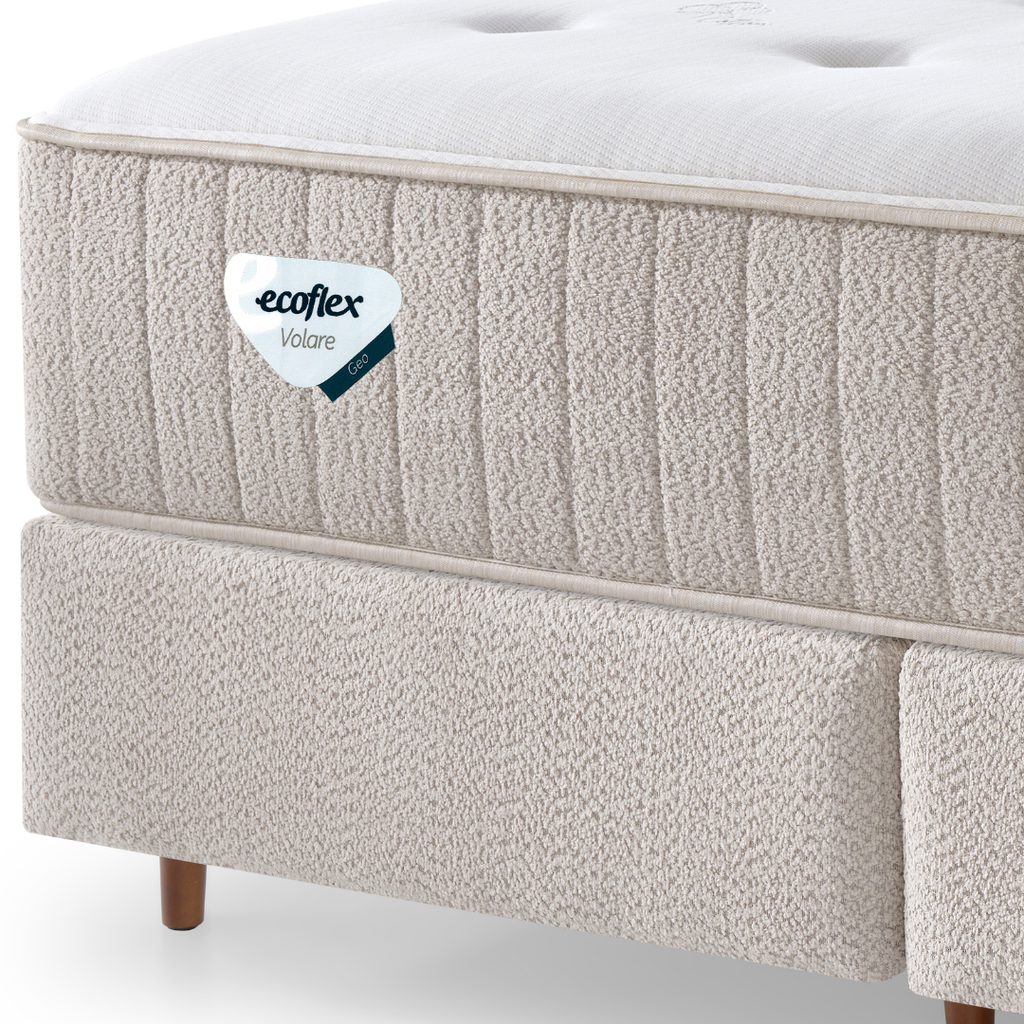 Conjunto Cama Box Geo King Ecoflex 193x203x70cm Molas PZ3 Bege