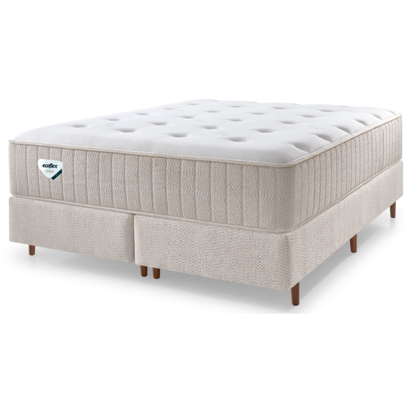 Conjunto Cama Box Geo King Ecoflex 193x203x70cm Molas PZ3 Bege