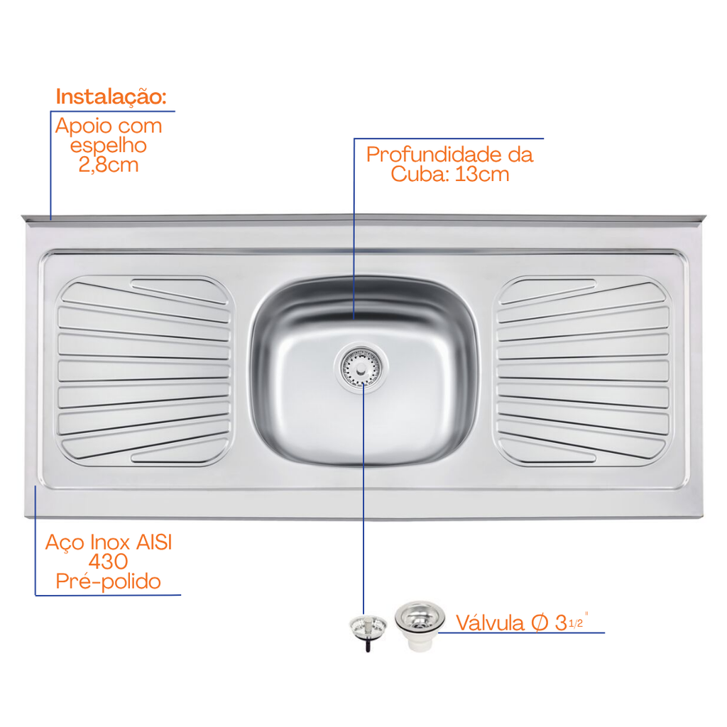 Pia de Apoio New Raggi Tramontina 120cm em Aço Inox
