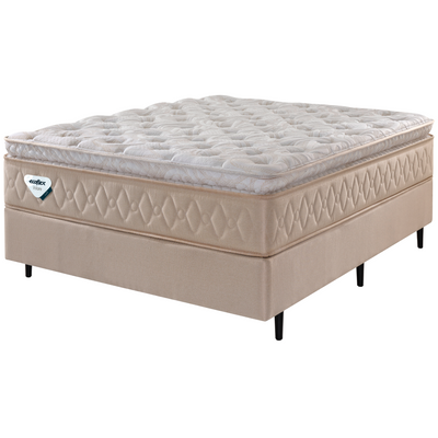 Conjunto Cama Box Lush Casal Ecoflex 138x188x72cm Molas Ensacadas Wide Linho Bege
