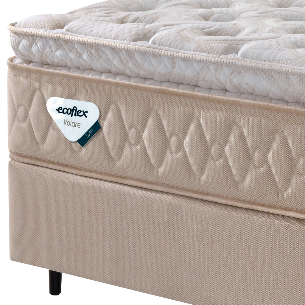 Conjunto Cama Box Lush Casal Ecoflex 138x188x72cm Molas Ensacadas Wide Linho Bege