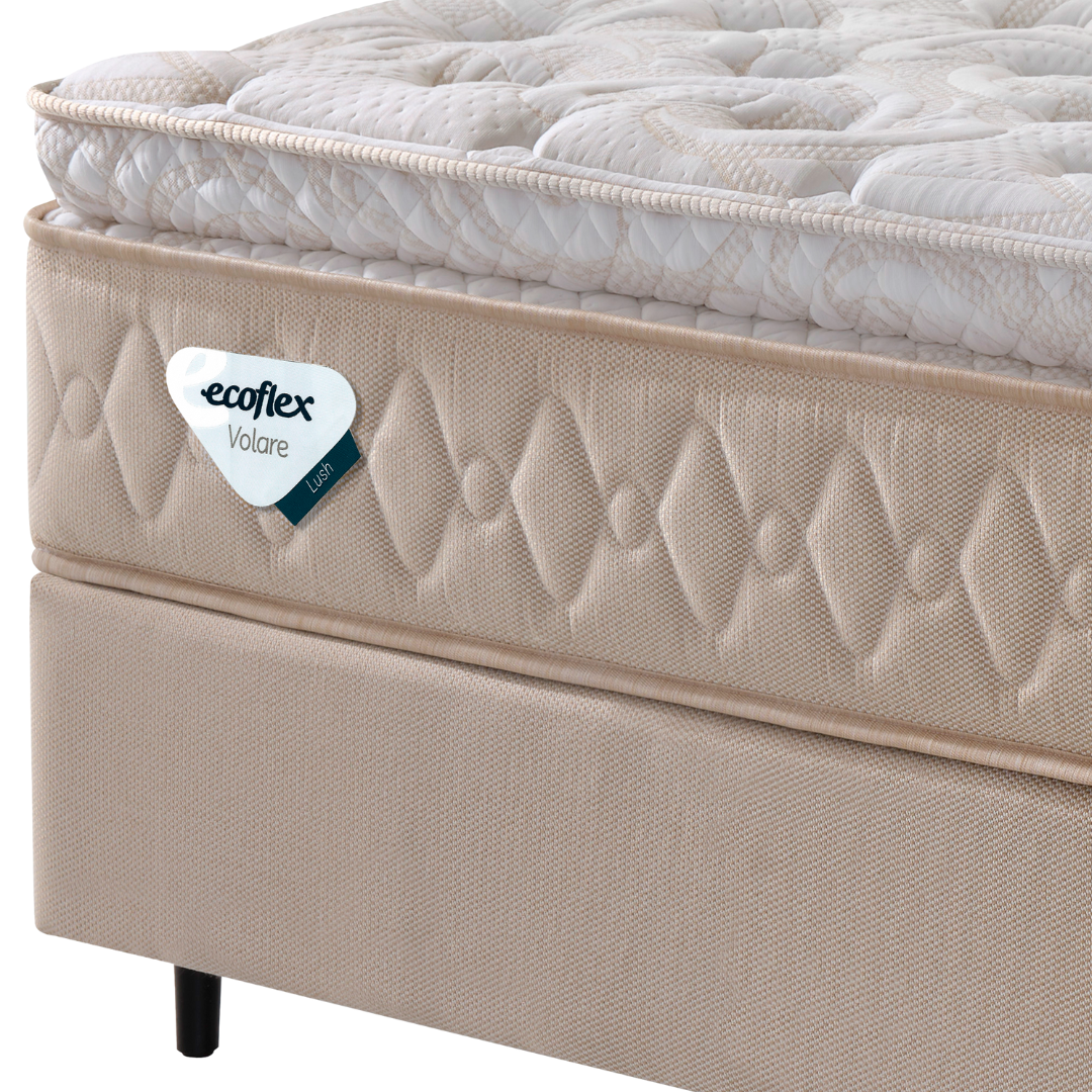 Conjunto Cama Box Lush Casal Ecoflex 138x188x72cm Molas Ensacadas