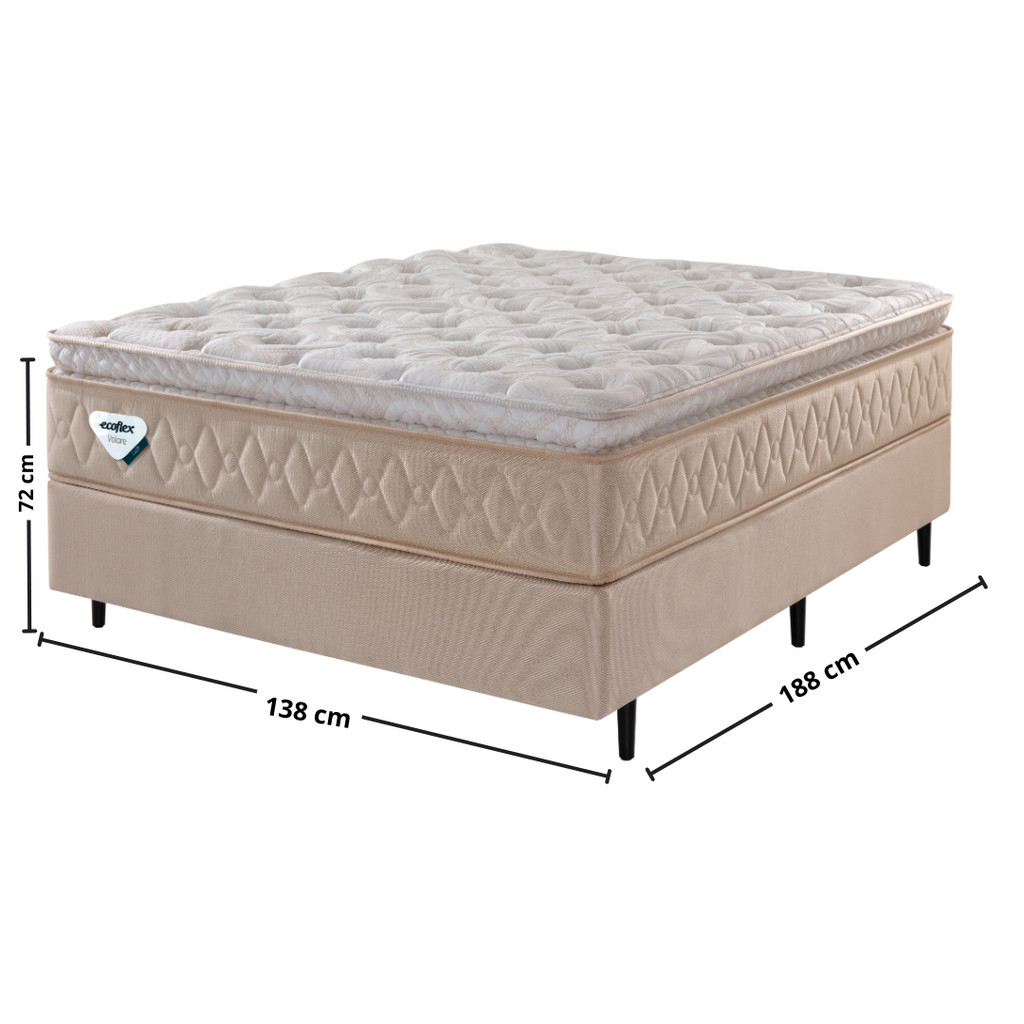 Conjunto Cama Box Lush Casal Ecoflex 138x188x72cm Molas Ensacadas Wide Linho Bege