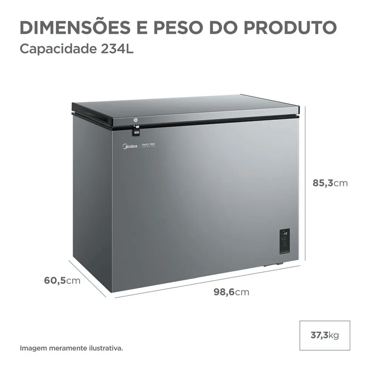 Freezer Horizontal Midea 234L MDRC321FFA Inverter Iluminação em LED Prata Bivolt