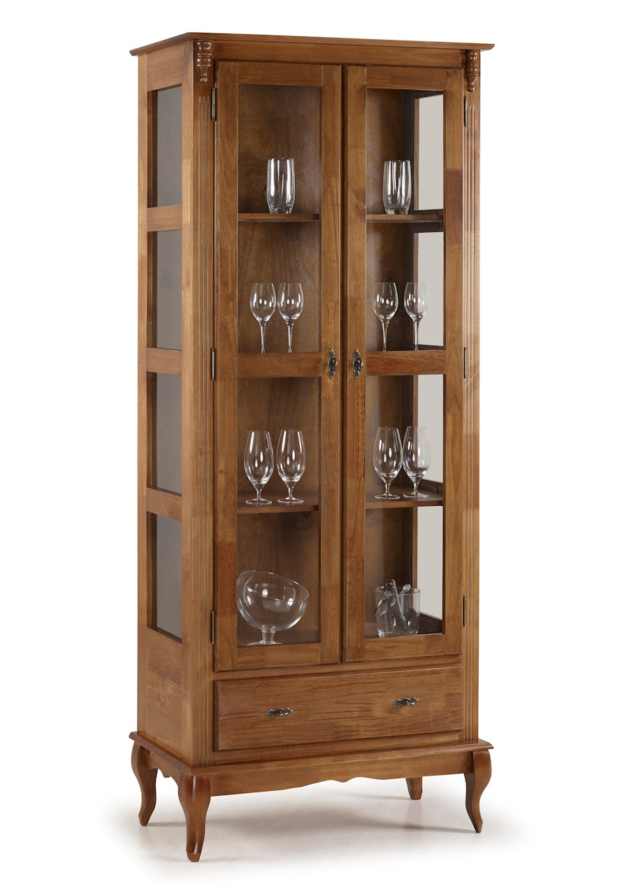 Cristaleira Rústica Linz 90cm 2 Portas e 1 Gaveta Imbuia