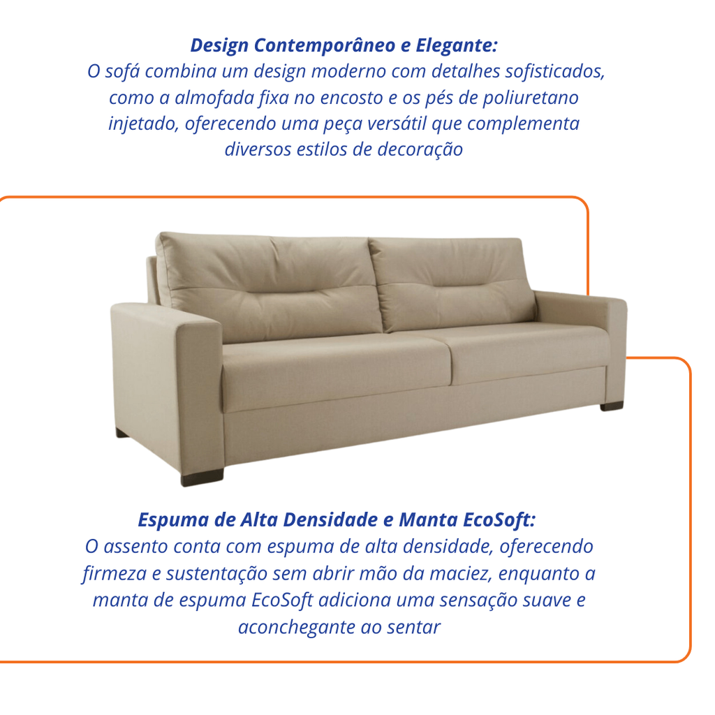 Sofá Living MH4209 213cm Herval 2 assentos Veludo Capucino