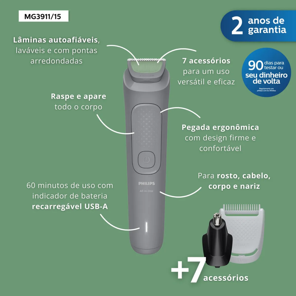 Aparador de Pelos Phillips Multigroom All-in-One MG3911/15 Cinza Bivolt