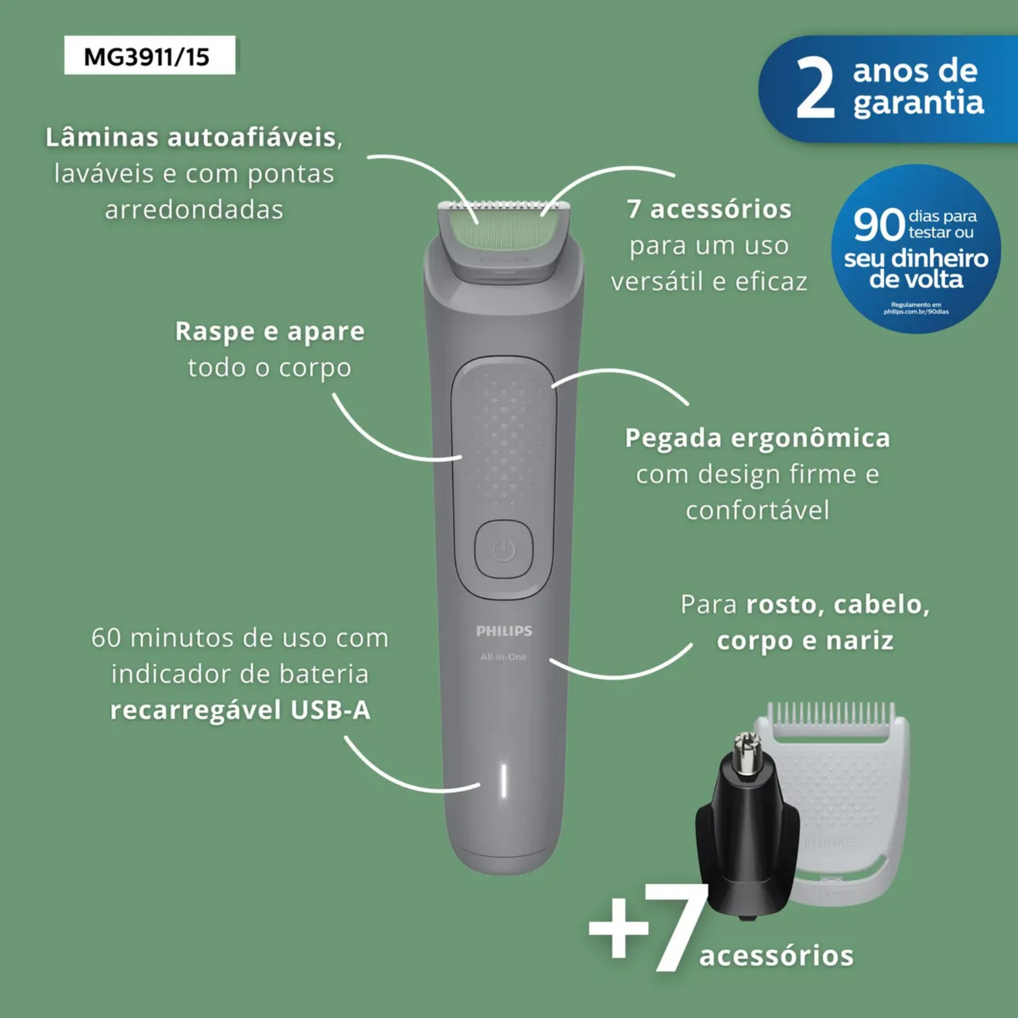Aparador de Pelos Phillips Multigroom All-in-One MG3911/15 Cinza Bivolt