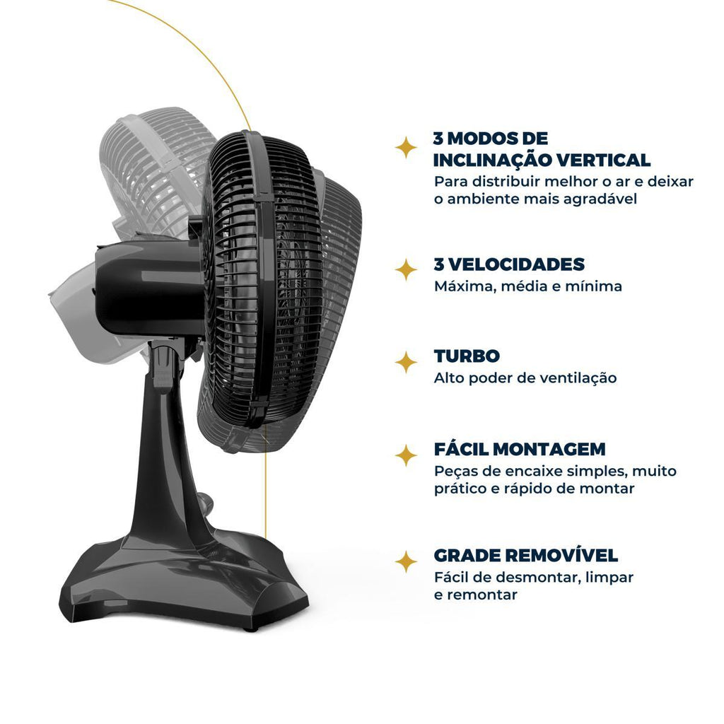 Ventilador de Mesa/Parede Britânia BVT301 30cm Preto 220V