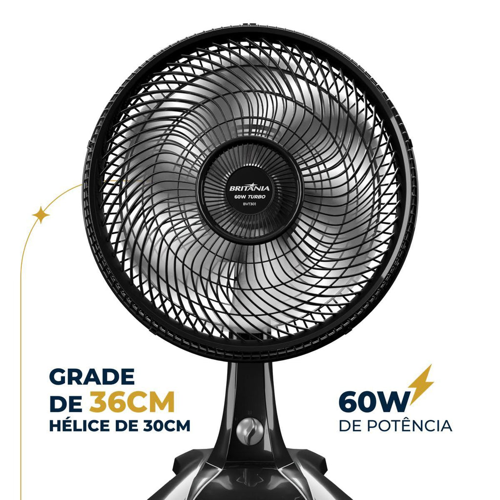 Ventilador de Mesa/Parede Britânia BVT301 30cm Preto 220V