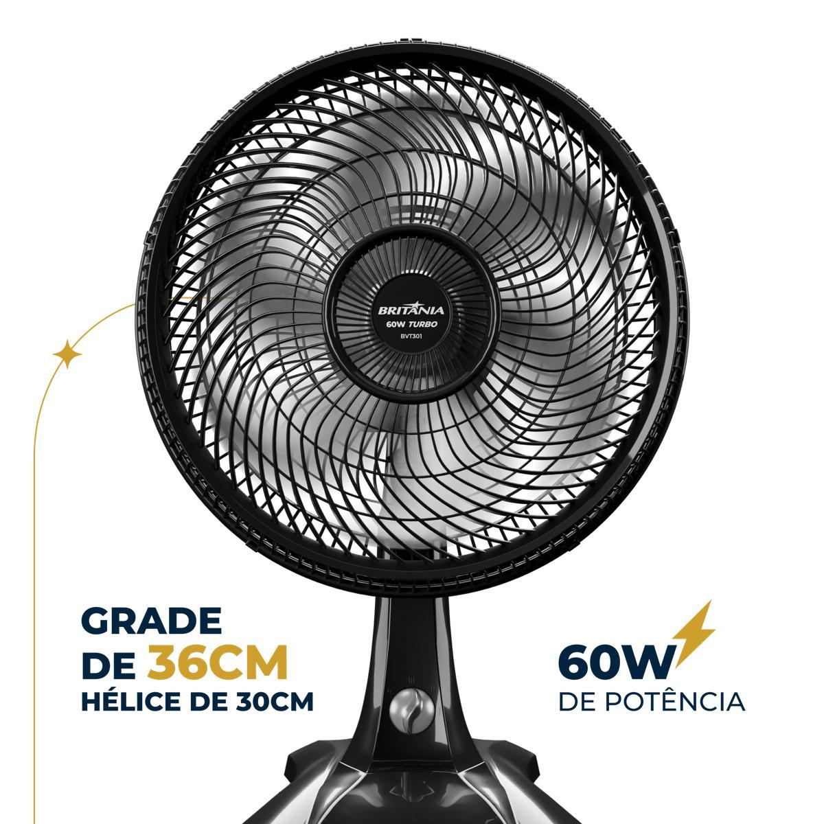 Ventilador de Mesa/Parede Britânia BVT301 30cm Preto 220V