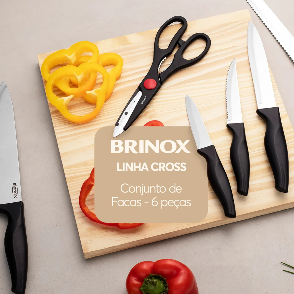 Jogo de Facas Sortidas 6 Peças Brinox Cross Aço Inox