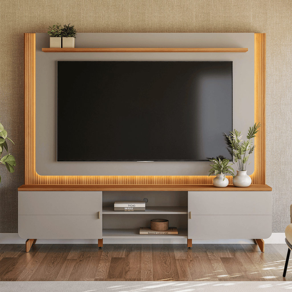 Home Milano 218cm Linea com Led Canela e Gris Fosco
