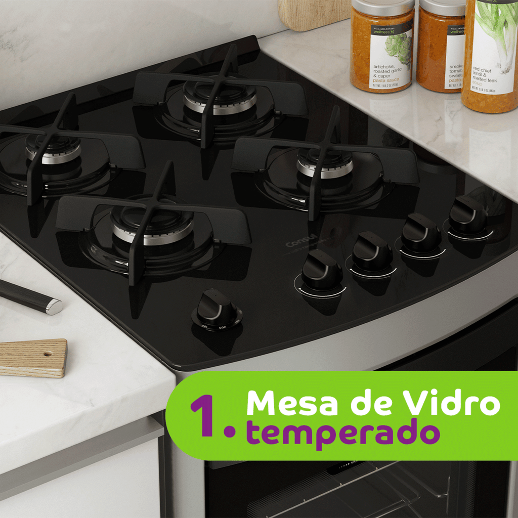 Fogão 4 Bocas Consul CFO4V Piso Mesa Vidro Inox Bivolt