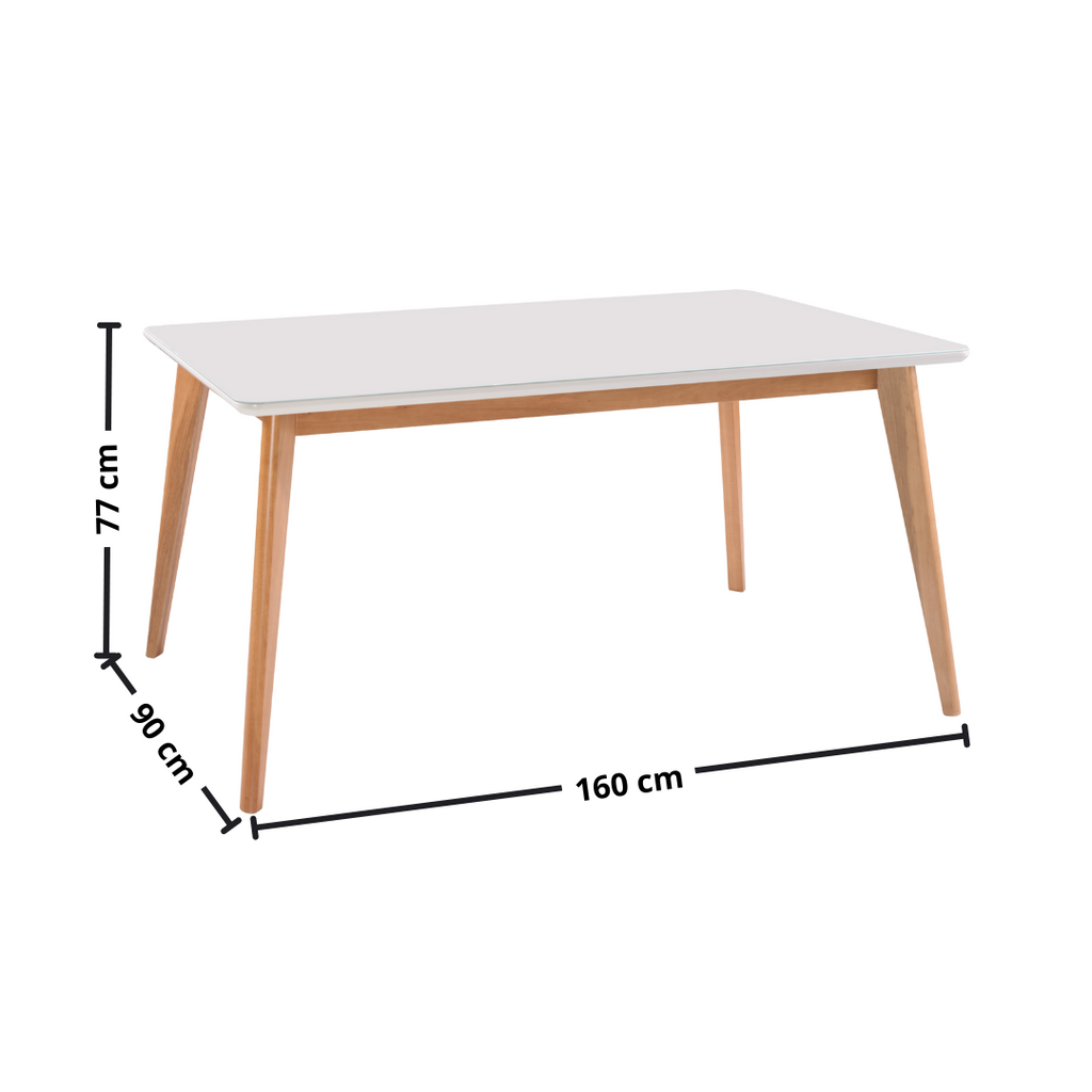 Mesa Retangular Dover Artsoli 160x90cm Tampo de Vidro Off White