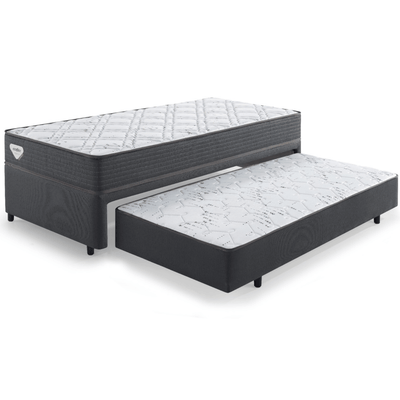 Conjunto Cama Box Adapto Solteiro Ecoflex 88x138x61cm Molas Ensacadas Grafite