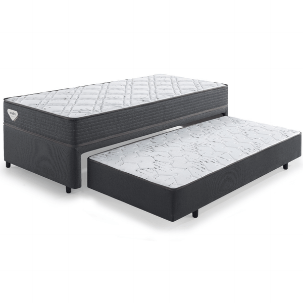Conjunto Cama Box Adapto Solteiro Ecoflex 88x138x61cm Molas Ensacadas Grafite