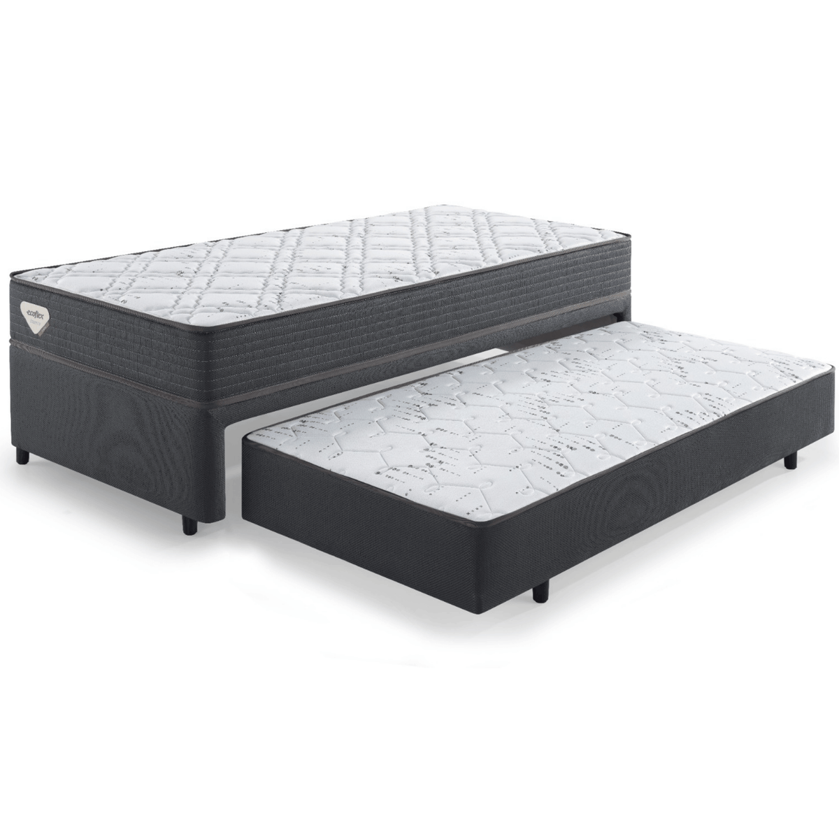 Conjunto Cama Box Adapto Solteiro Ecoflex 88x138x61cm Molas Ensacadas Grafite