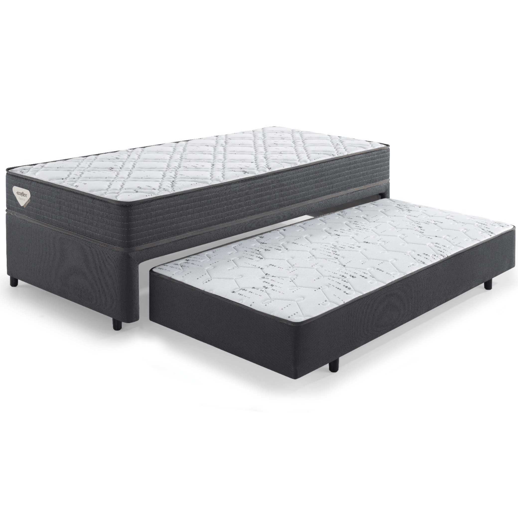 Conjunto Cama Box Adapto Solteiro Ecoflex 88x138x61cm Molas Ensacadas Grafite