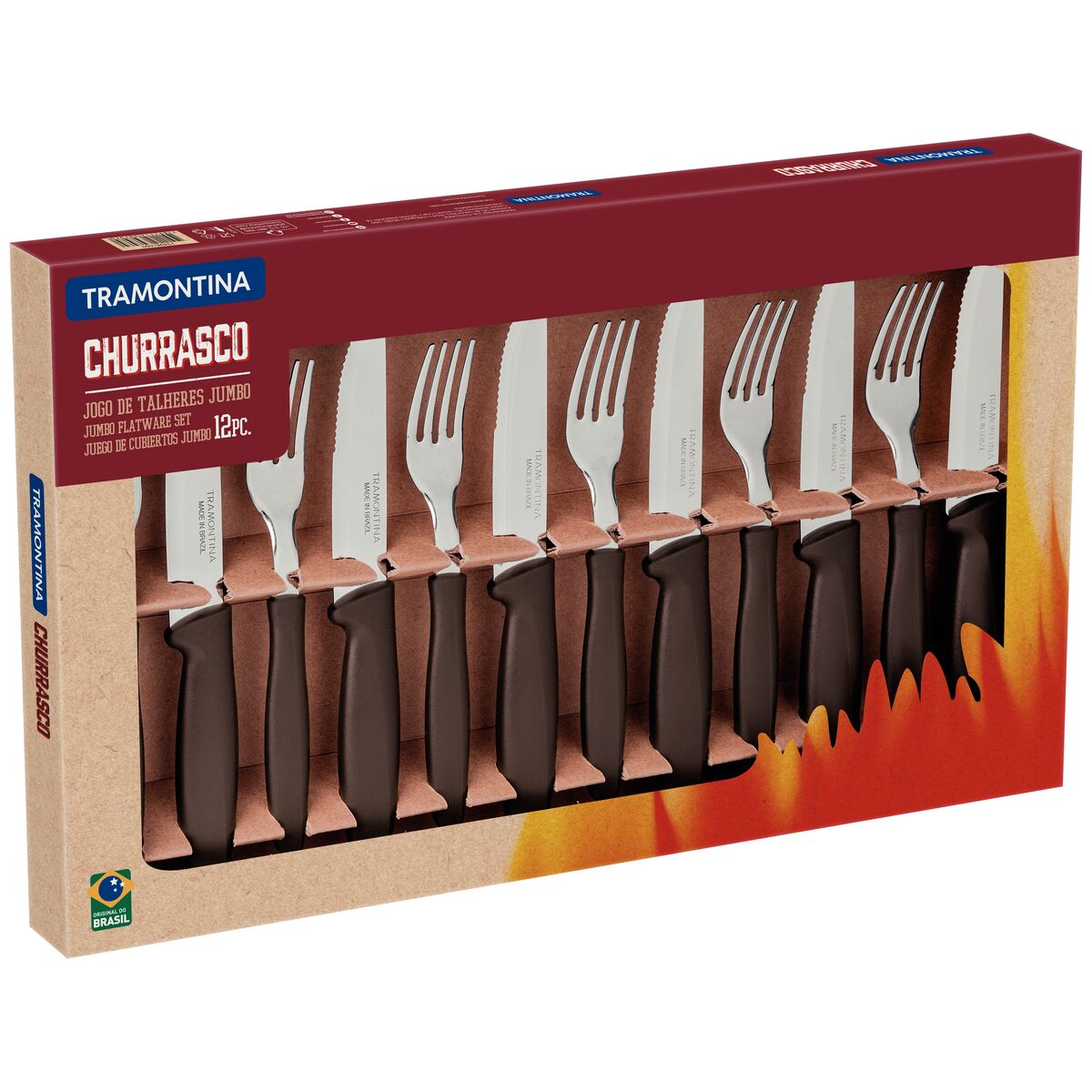 Jogo para Churrasco 12 Peças Tramontina Jumbo com cabo de Polipropileno Marrom