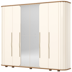 Roupeiro Premium Henn 270cm 6 Portas com Espelho Off White e Nature