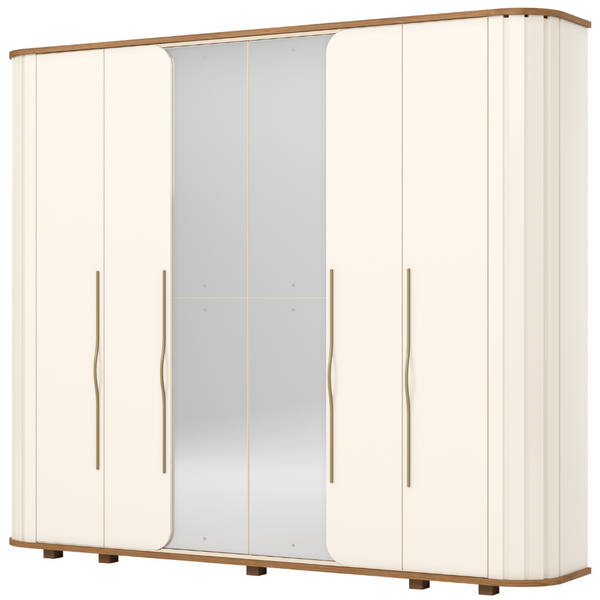 Roupeiro Premium Henn 270cm 6 Portas com Espelho Off White e Nature