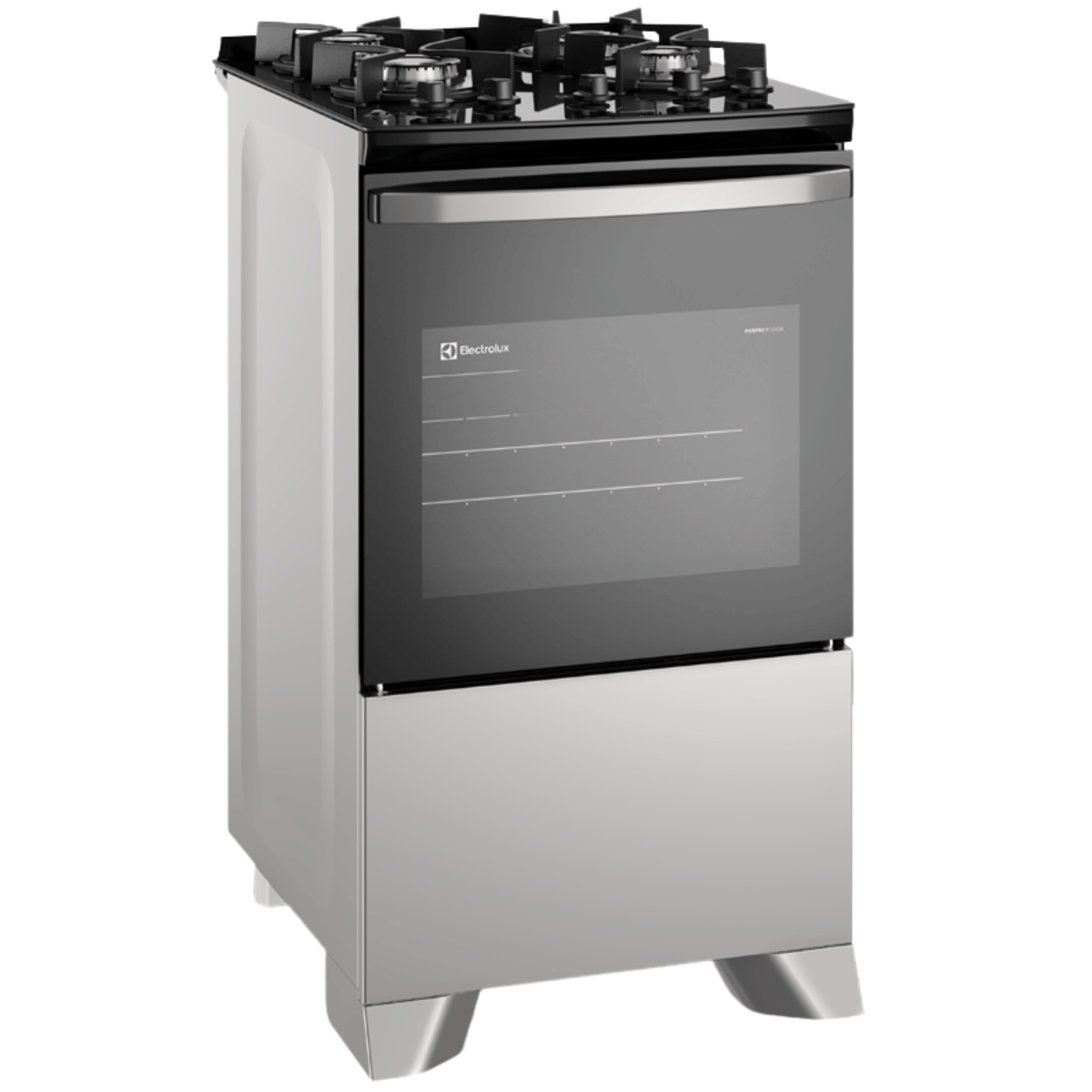 Fogão 4 Bocas Electrolux Efficient FE4GG Piso Mesa de Vidro Tripla Chama PerfectCook Cinza Bivolt