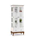 Cristaleira Rústica Linz 90cm 2 Portas e 1 Gaveta Branco e Imbuia