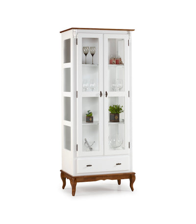 Cristaleira Rústica Linz 90cm 2 Portas e 1 Gaveta Branco e Imbuia