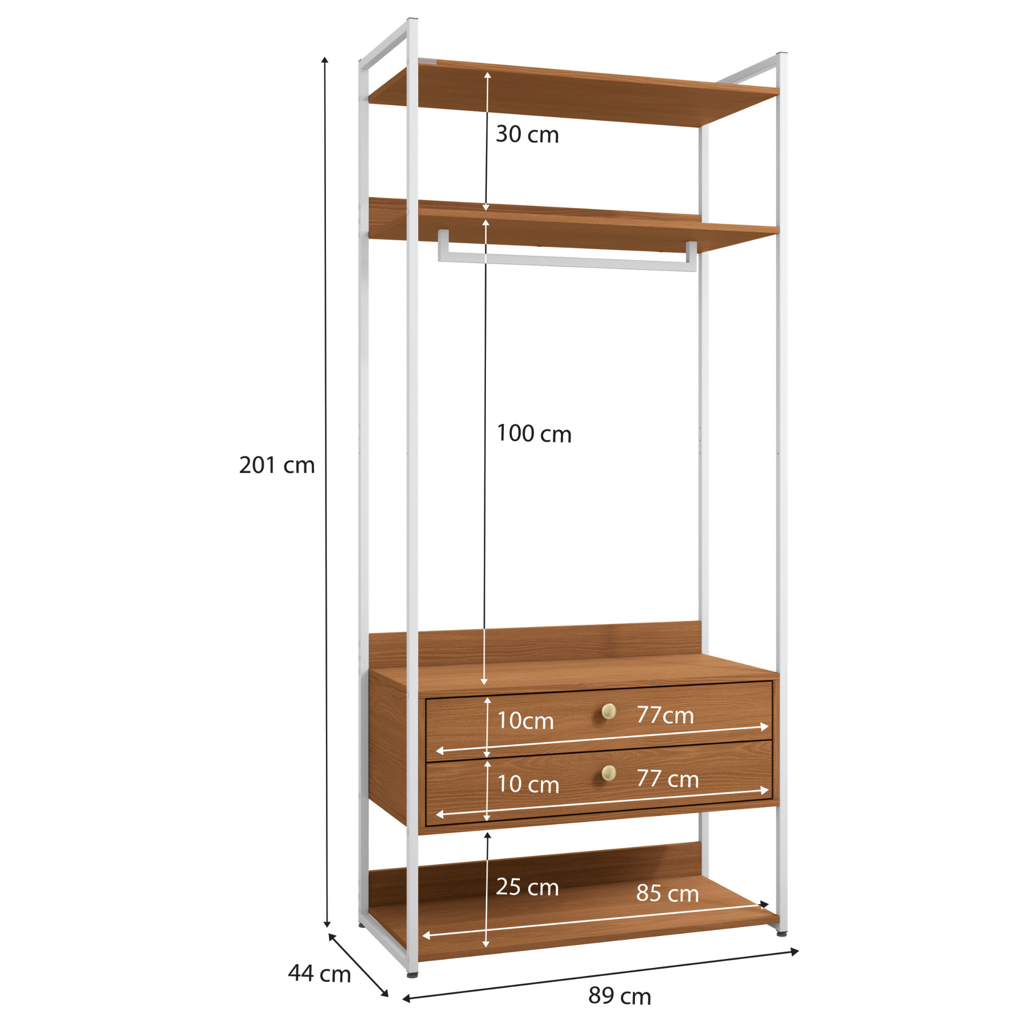 Armário Industrial Closet LI047 Kappesberg 89cm Cabideiro 2 Gavetas Canela e Branco