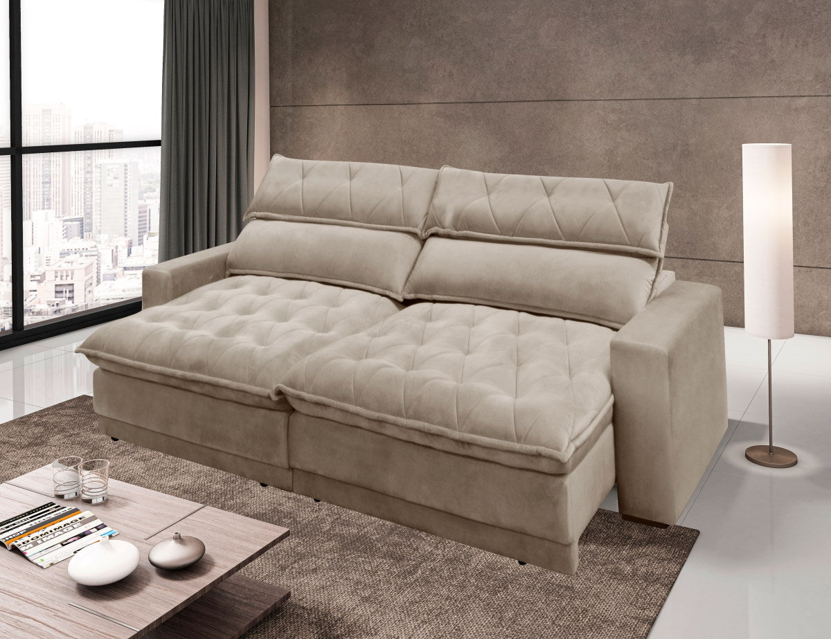 Sofá Albany 290cm Matielo 2 Assentos Retráteis com Encostos Reclináveis Veludo Castor