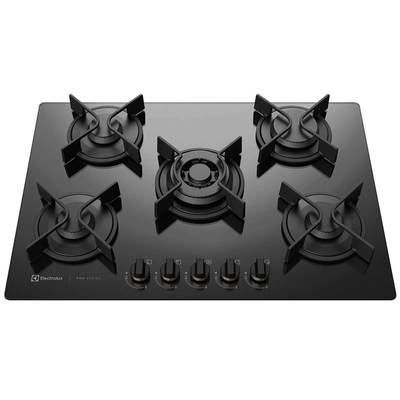 Cooktop à Gás Electrolux 5 Bocas GV75P Pro Séries Tripla Chama Vidro Preto Bivolt