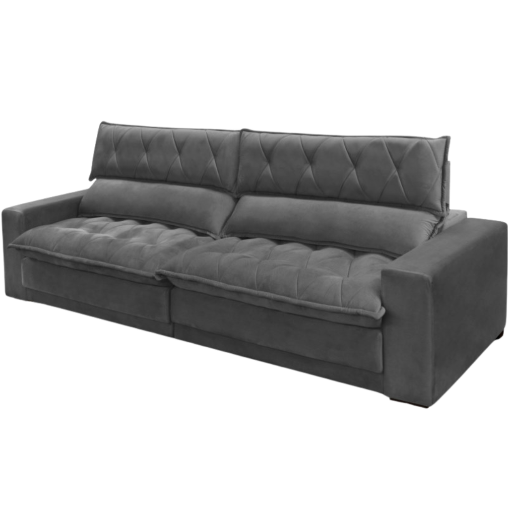 Sofá Albany 228cm Matielo 2 Assentos Retráteis com Encostos Reclináveis Veludo Cinza