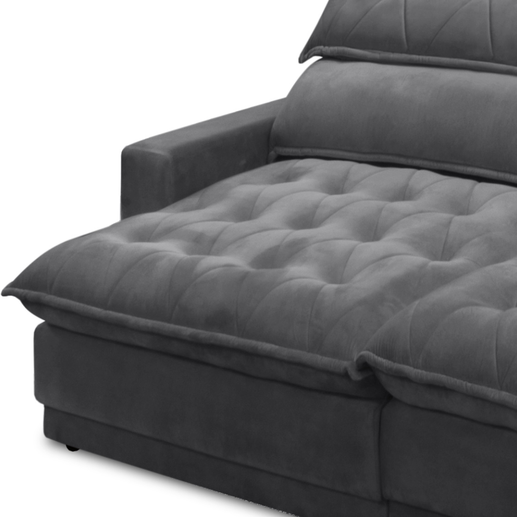 Sofá Albany 228cm Matielo 2 Assentos Retráteis com Encostos Reclináveis Veludo Cinza