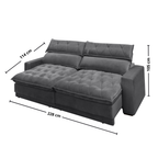 Sofá Albany 228cm Matielo 2 Assentos Retráteis com Encostos Reclináveis Veludo Cinza