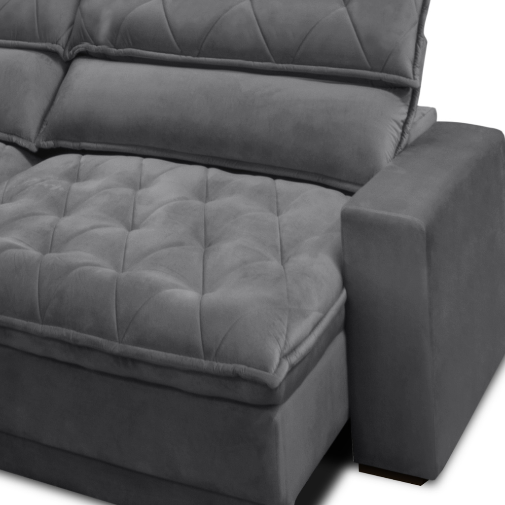 Sofá Albany 228cm Matielo 2 Assentos Retráteis com Encostos Reclináveis Veludo Cinza
