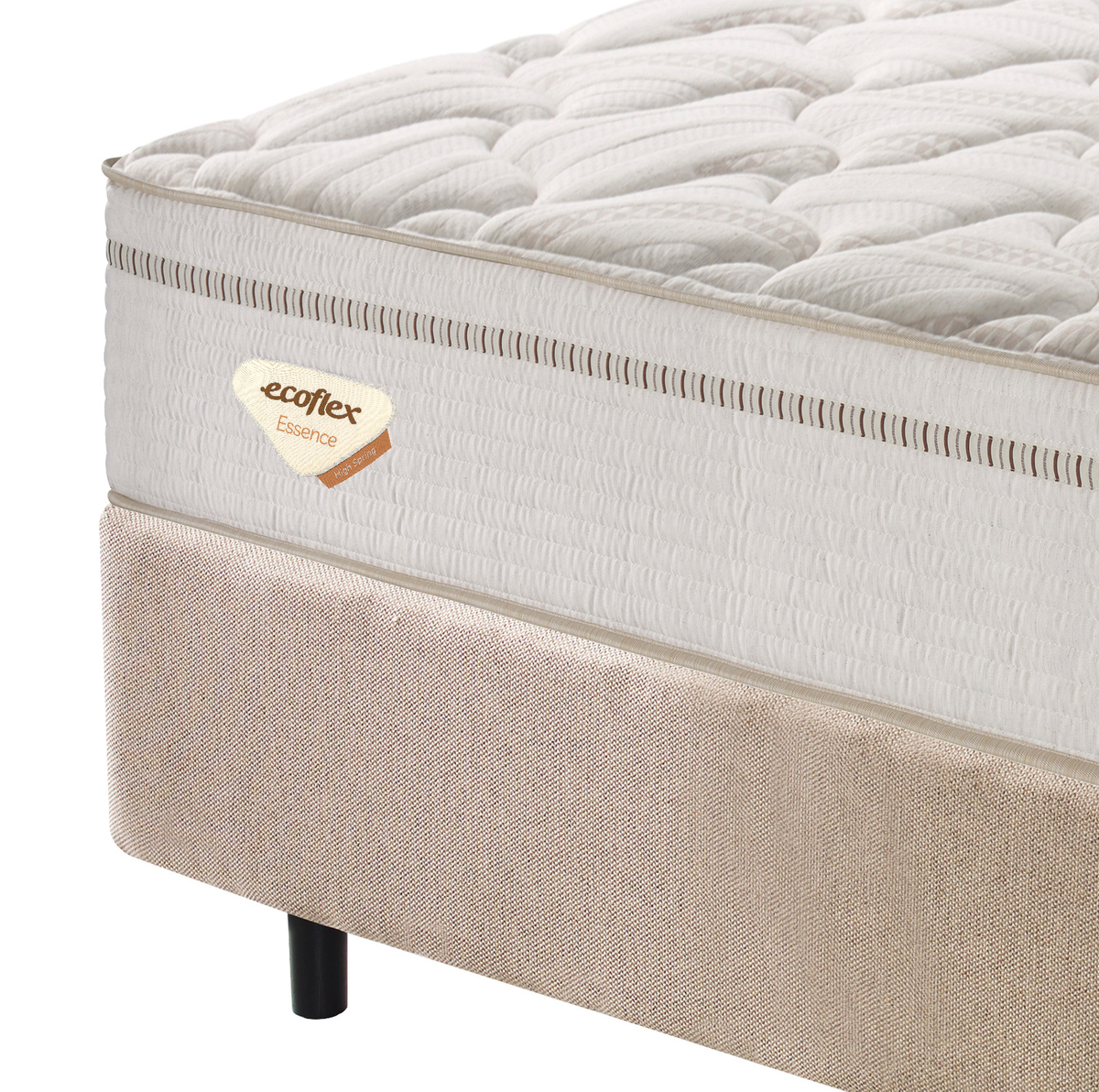 Conjunto Cama Box High Spring King Size Ecoflex 193x203x70cm Molas Superlastic Bege