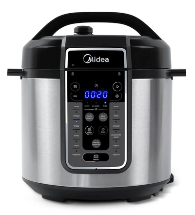 Panela de Pressão Elétrica Midea 6L Digital MasterSteam PPG70S2 Inox/Preto 220V