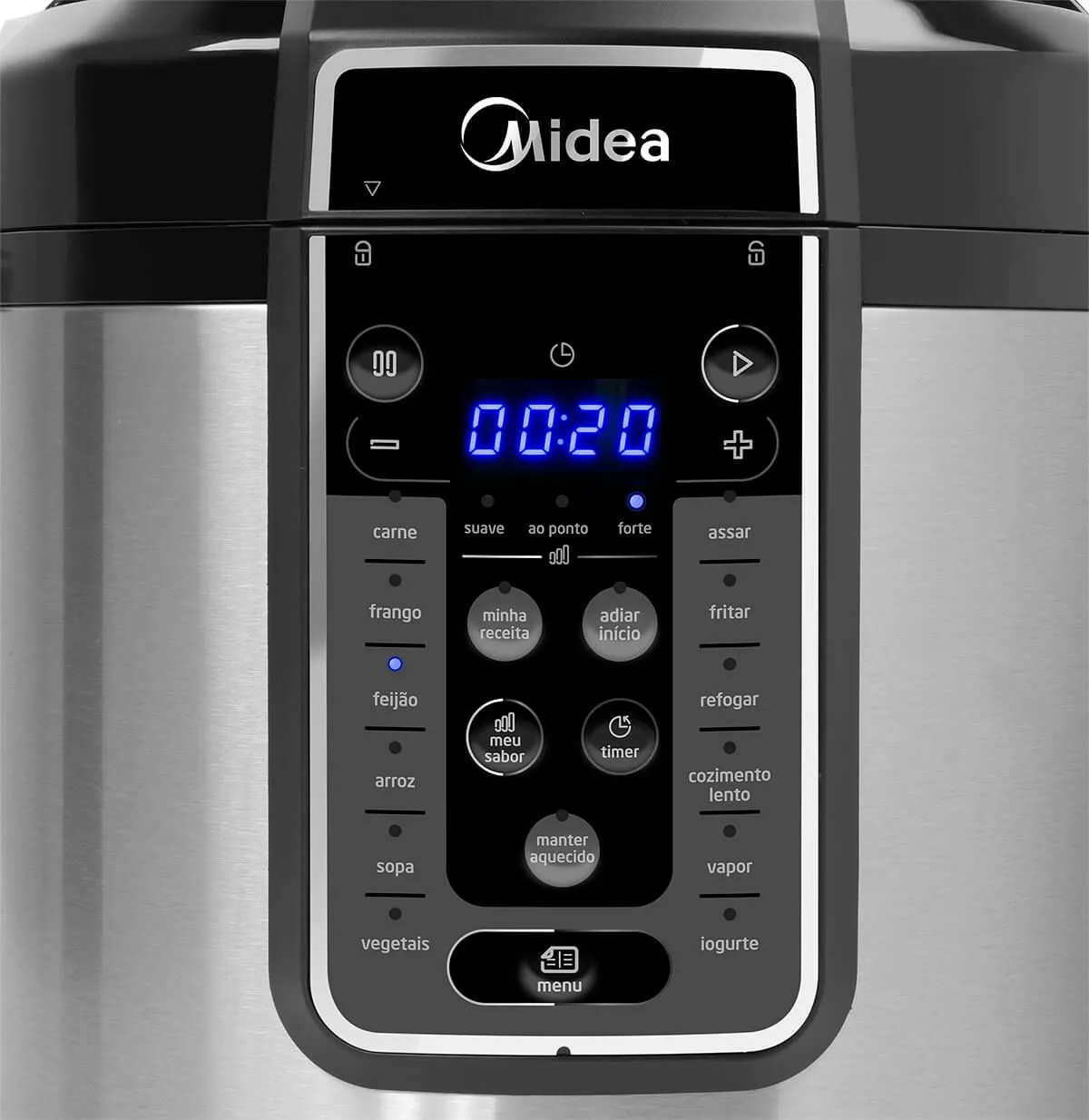 Panela de Pressão Elétrica Midea 6L Digital MasterSteam PPG70S2 Inox/Preto 220V