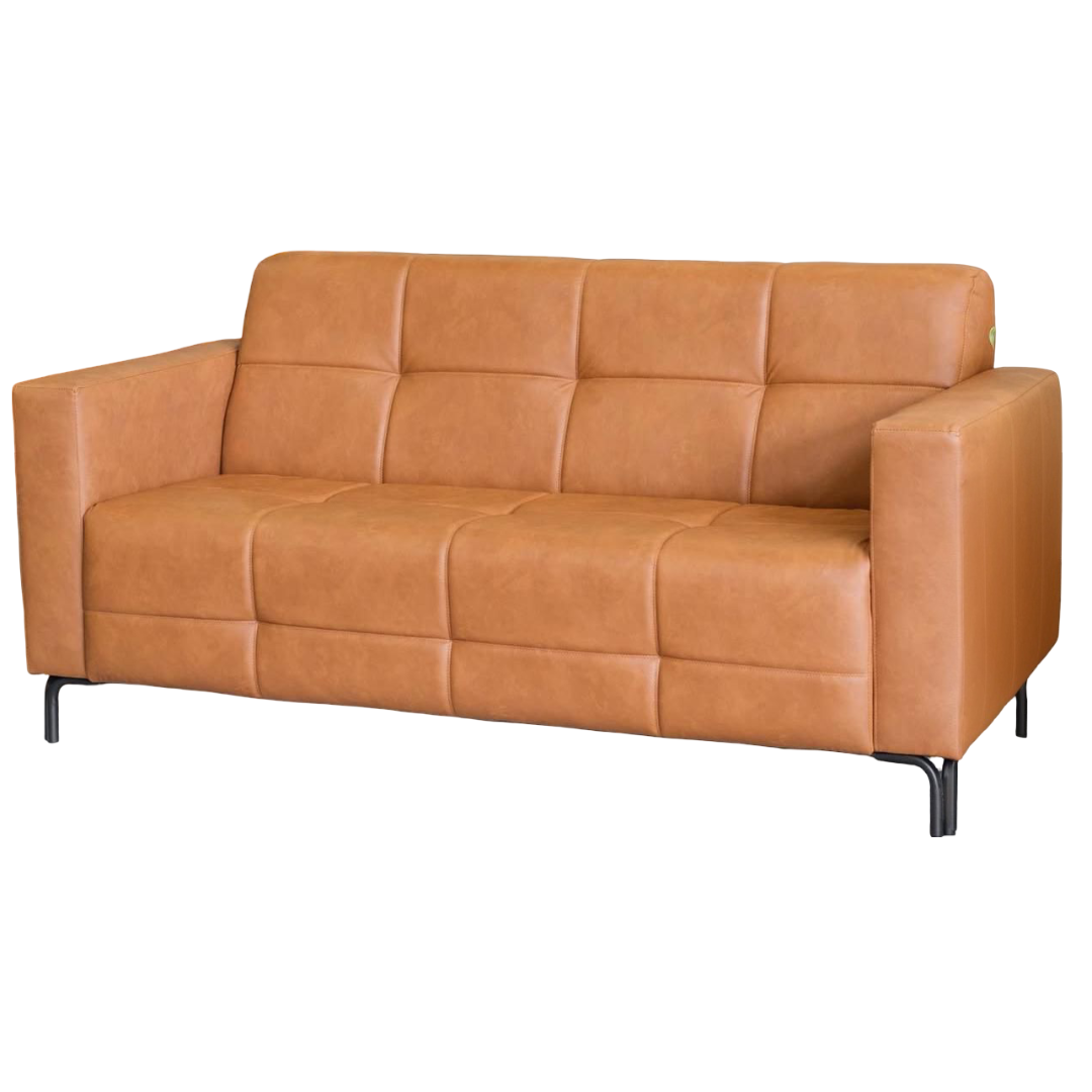 Sofá Living Hamilton 200cm Konfort Pés Metal Preto Courino Caramelo