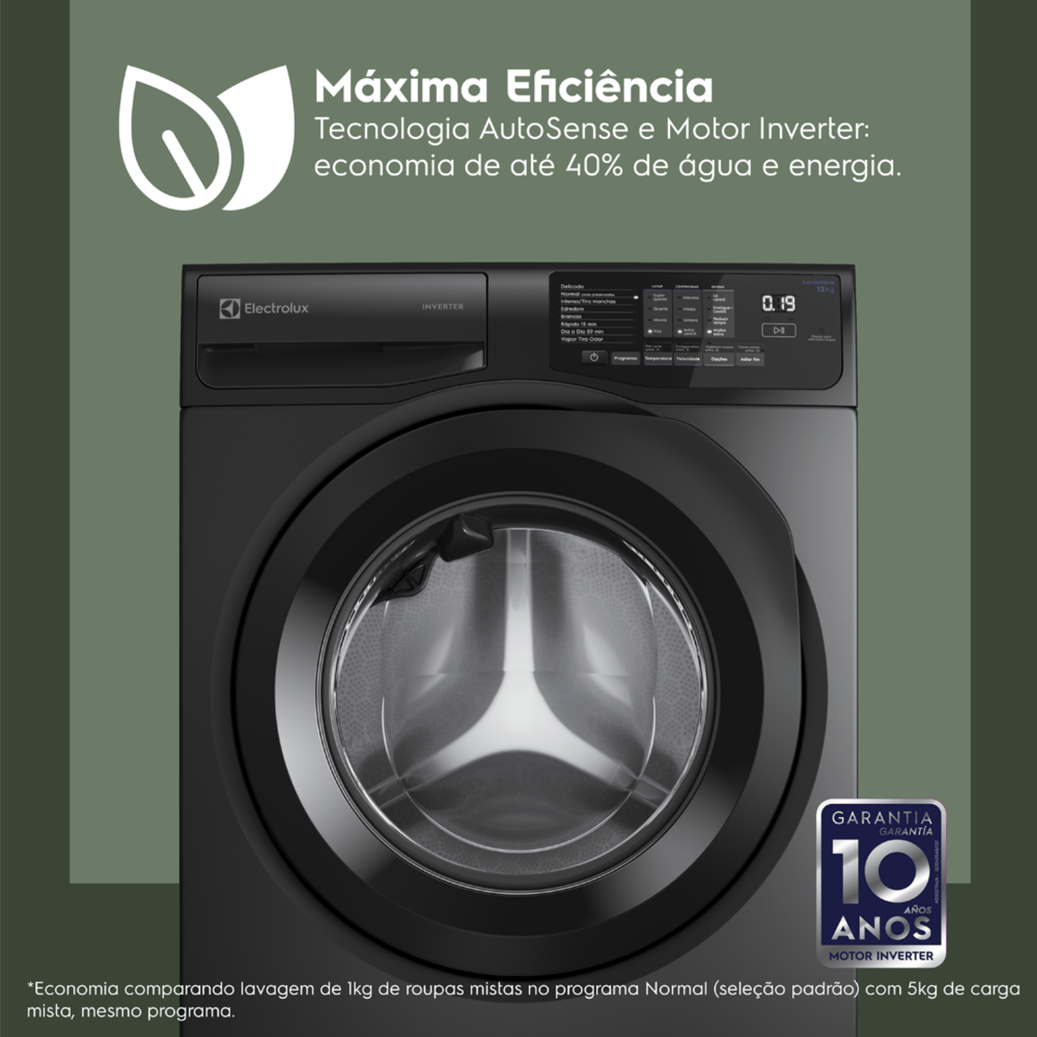 Lavadora de Roupas Electrolux 12KG LFC12 Lavagem Inteligente Inverter com Água Quente Cinza Ônix 220V