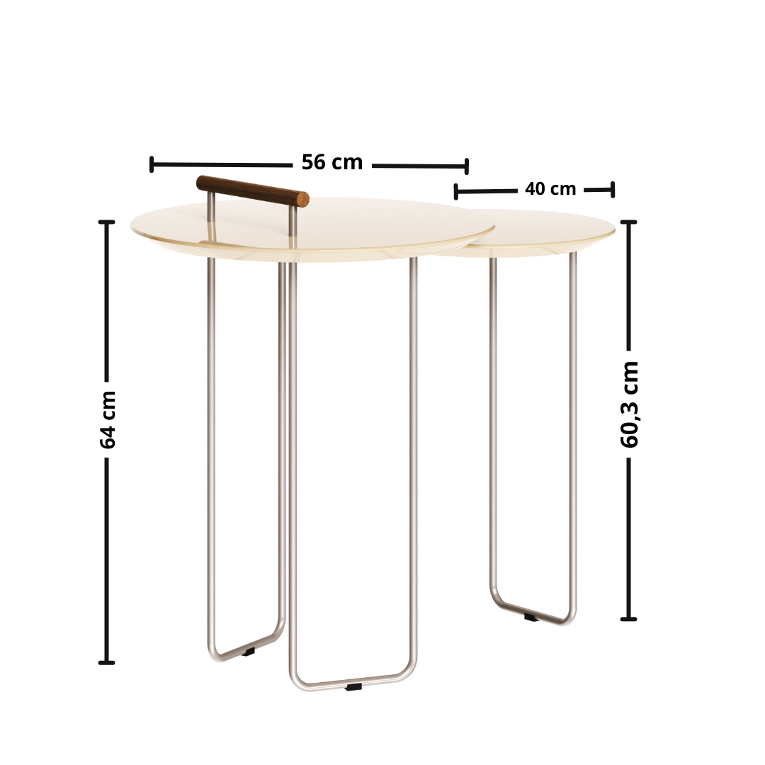 Mesa Dupla Side Lateral Imcal Pés em Metal Off White
