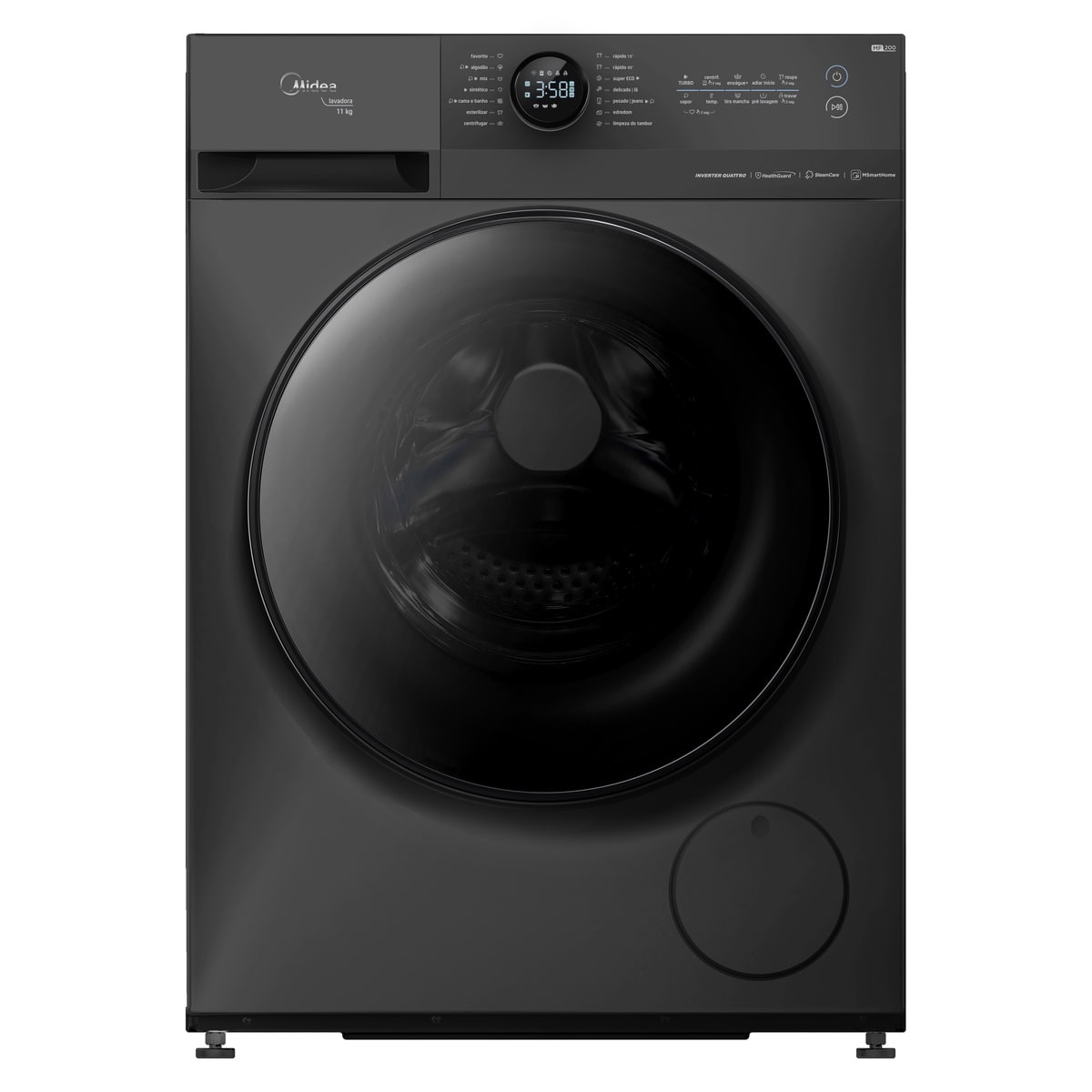 Lavadora de Roupas Midea 11KG MF200W110WB HealthGuard Smart Motor Inverter Titanium 220V