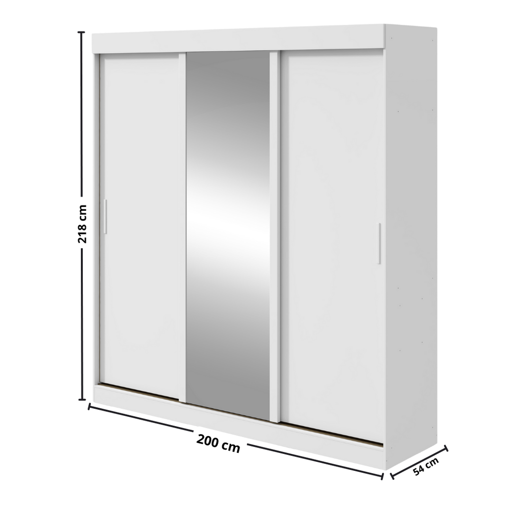 Roupeiro Saion Lopas 200cm 3 Portas Correr com Espelho  Branco