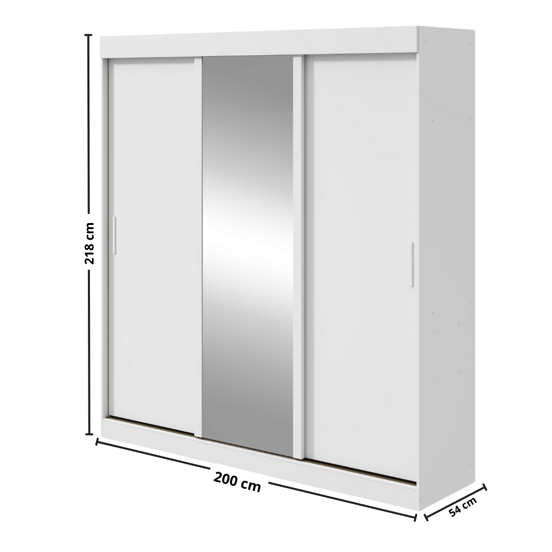 Roupeiro Saion Lopas 200cm 3 Portas Correr com Espelho  Branco