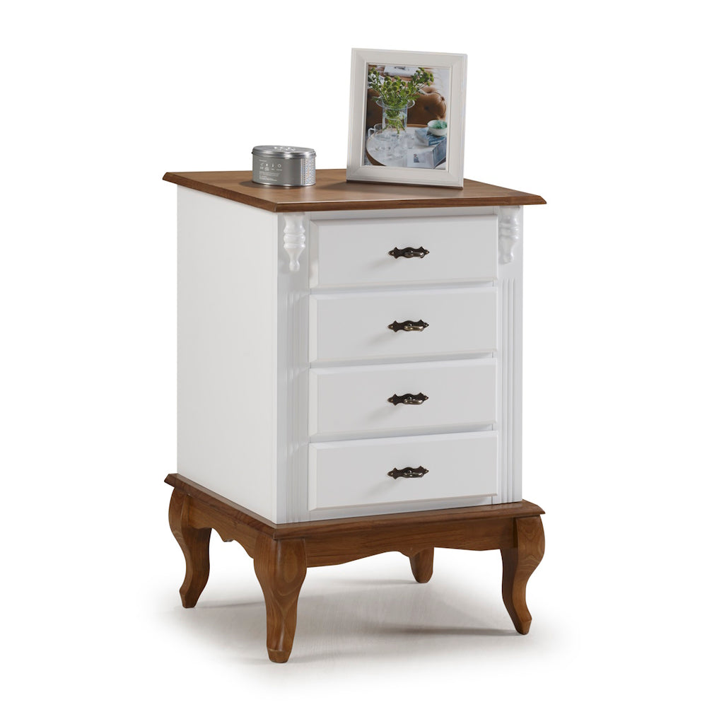 Mesa de Cabeceira Rústica 53cm Linz 60404 4 Gavetas Branco e Imbuia
