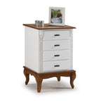 Mesa de Cabeceira Rústica 53cm Linz 60404 4 Gavetas Branco e Imbuia