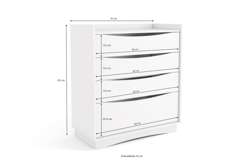 Cômoda M260 Kappesberg 91cm 3 Gavetas 1 Gavetão Branco