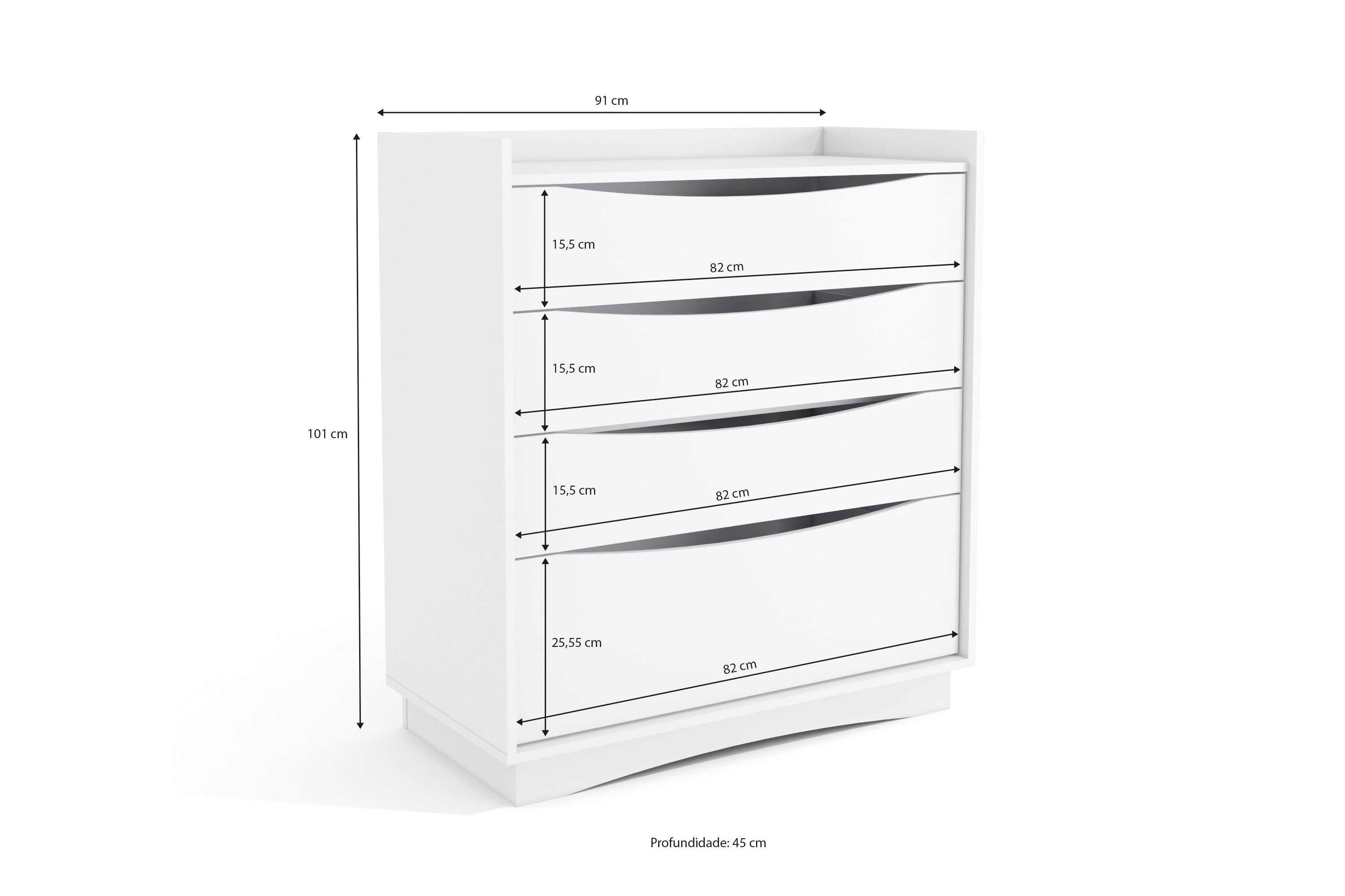 Cômoda M260 Kappesberg 91cm 3 Gavetas 1 Gavetão Branco