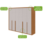 Roupeiro Imperatore Lopas  274cm 100% MDF 6 Portas com Puxador em Madeira Amêndoa e Off White